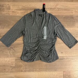 Rafaella gray, sparkly, 3/4 sleeve, v-neck ruched top, XXL, NWT!